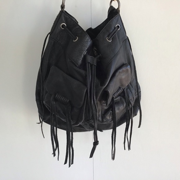 Lucky Brand Handbags - Vintage cowhide Lucky Brand fringed drawstring satchel.